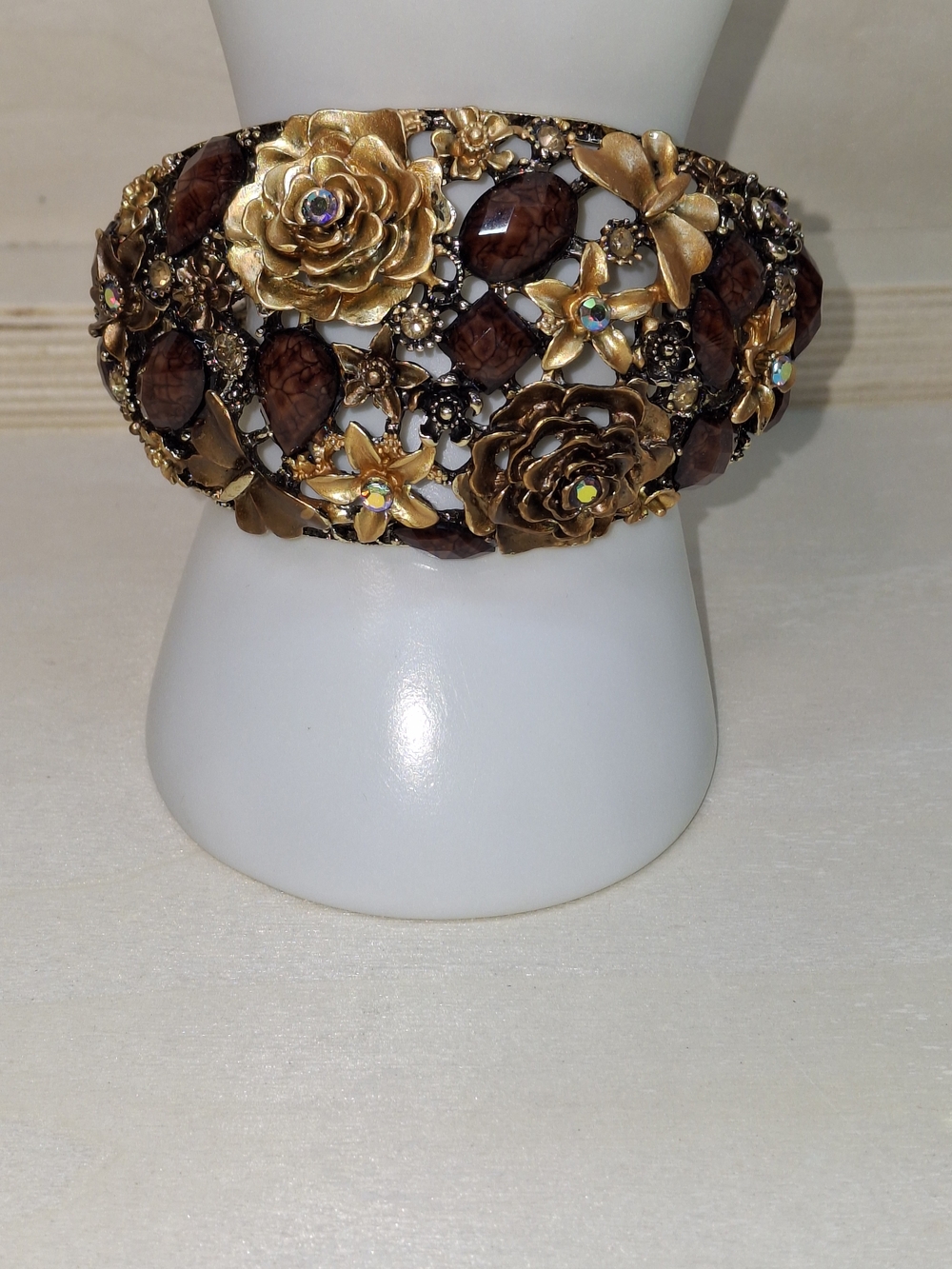 Gold Floral Crystal Cuff Bracelet - Women Jewelry